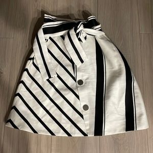Maje Black and White Striped Midi Skirt
